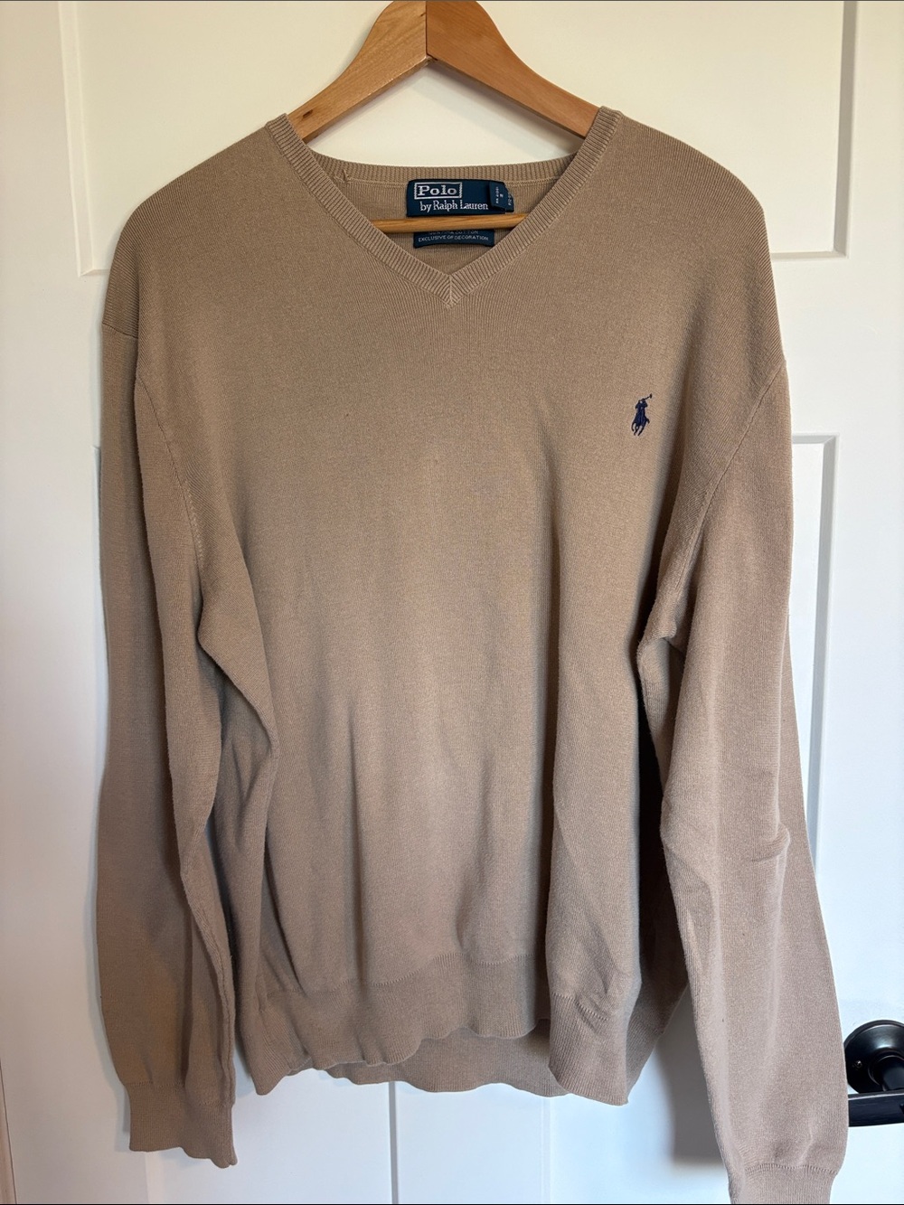 VTG early 2k Polo by Ralph Lauren Men’s V-Neck Sweater in Tan with Navy Pony